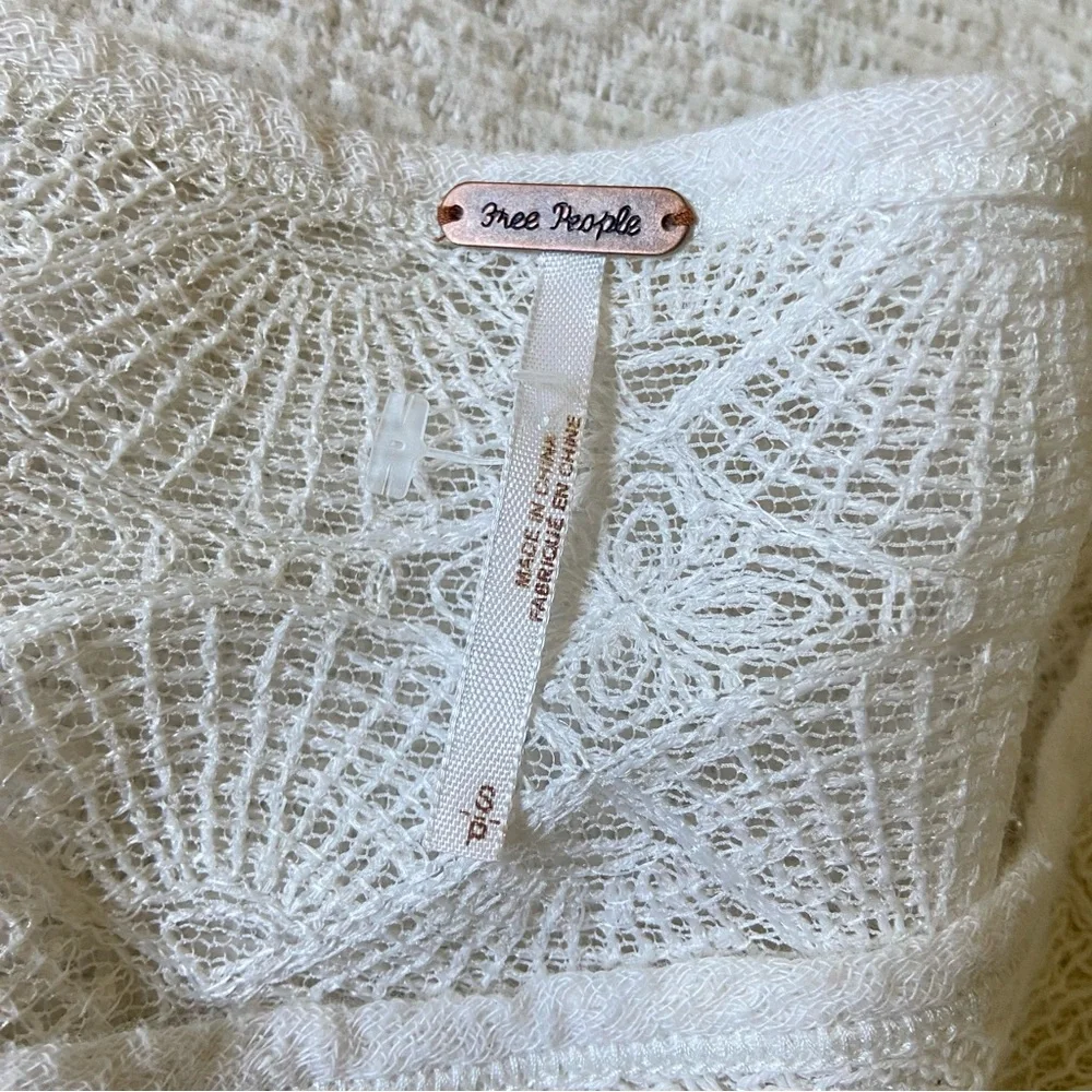 Free People Kristobel Embroidered Yoke Panel Ruffle Top Eggshell